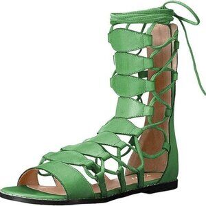 YDN Green Ankle High Gladiator Sandals for Women Lace up Open toe Flats Shoes